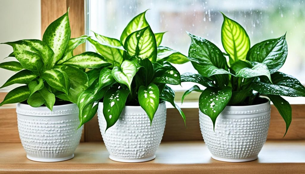 Syngonium and Dieffenbachia plants